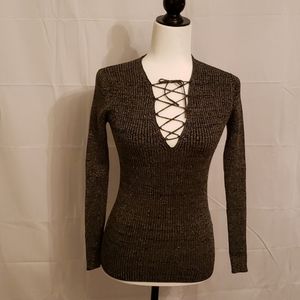 Shimmer Lace Up Longsleeve Top